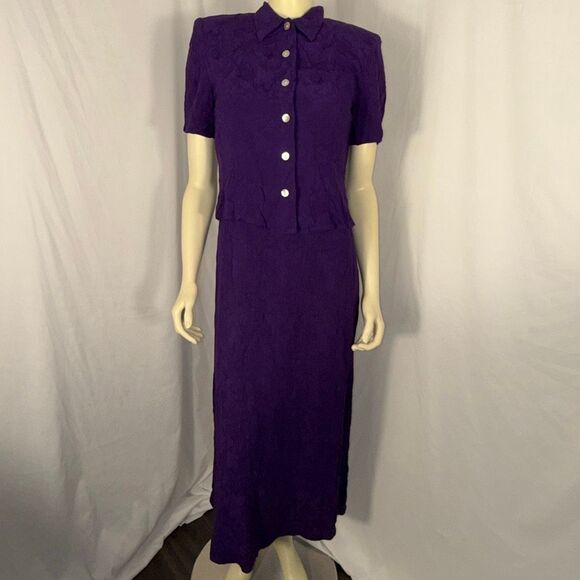 Vintage 90s Karin Stevens Purple Textured Rayon 2-Piece Maxi Dress Set Size 6 Ja - Picture 1 of 15
